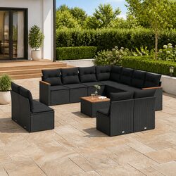 12-Piece Modular Black Rattan Garden Sofa Set