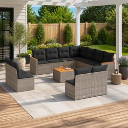 Durable 12 Piece Modular Garden Sofa Set in Grey