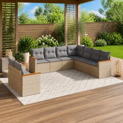 9-Piece Modular Garden Sofa Set in Beige Rattan