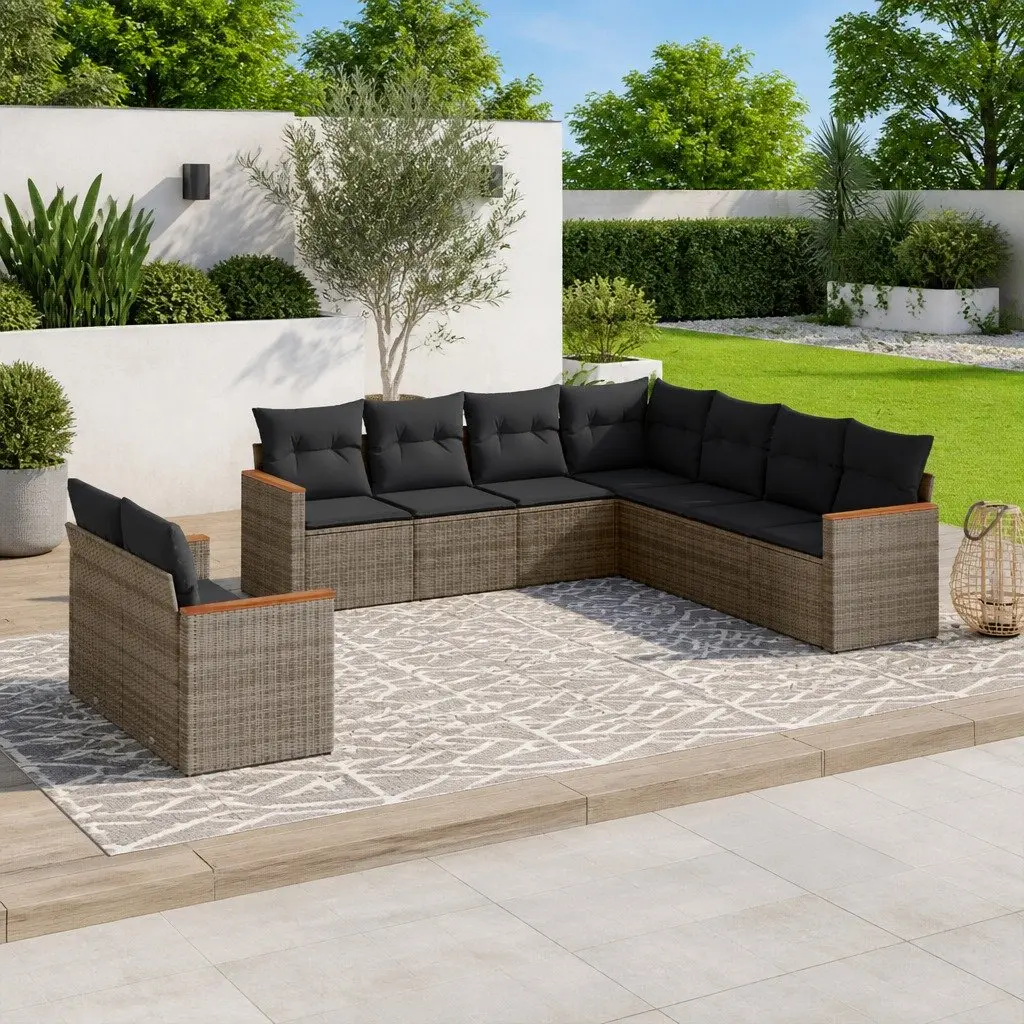 9 Piece Grey Garden Sofa Set with Cushions