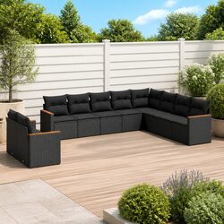 Premium Black Poly Rattan 10-Piece Garden Sofa Set