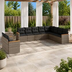 Durable Grey Poly Rattan Garden Sofa Set with Cushions