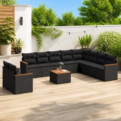 11-Piece Black Rattan Garden Sofa Set for Outdoor Comfort