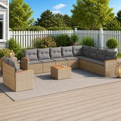 Beige Poly Rattan 11-Piece Outdoor Sofa Set