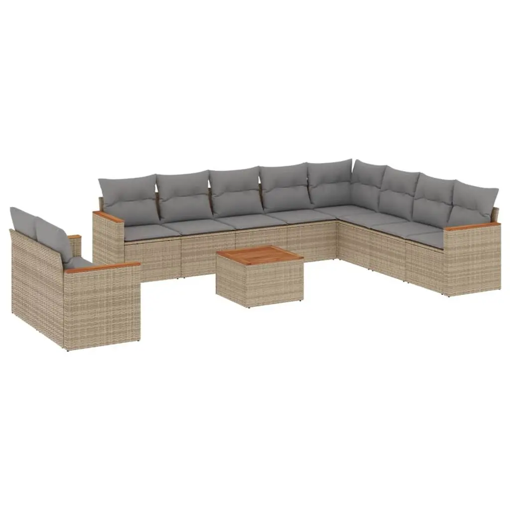 Beige Poly Rattan 11-Piece Outdoor Sofa Set