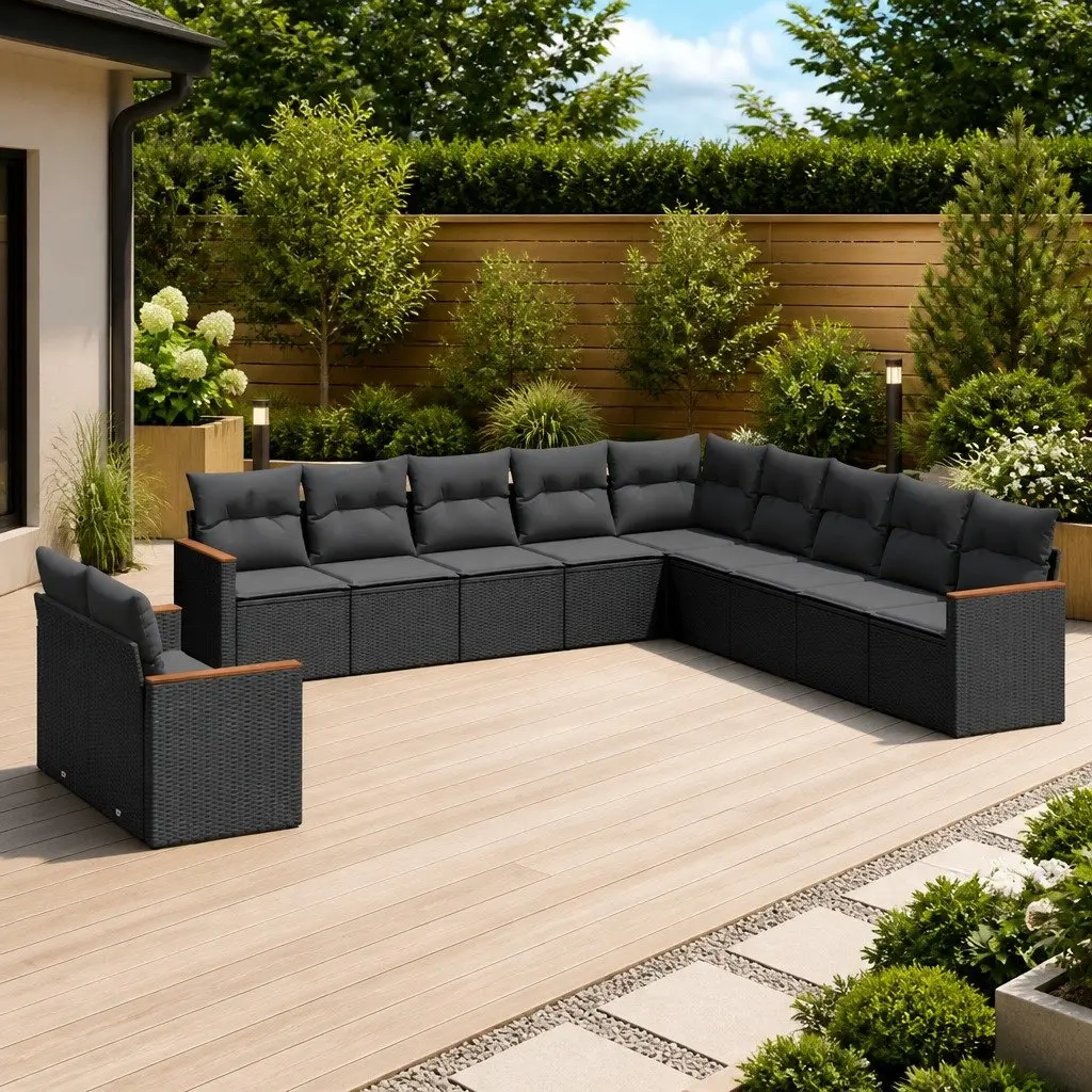 Garden Sofa Set PE Rattan 11 Pieces Modular Outdoor Furniture Black