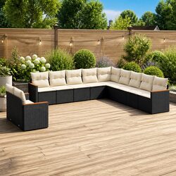 Modular 11 Piece Black Poly Rattan Garden Sofa Set