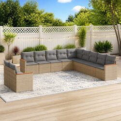 Beige 11 Piece Outdoor Rattan Sofa Set for Patios