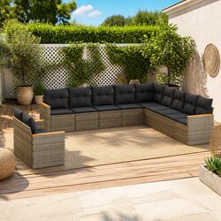 Premium 11-Piece Grey Poly Rattan Garden Sofa Set
