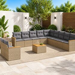 Beige 12 Piece Modular Outdoor Garden Sofa Set with Cushions