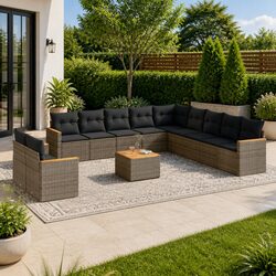 Modular 12-Piece Garden Sofa Set in Grey with Acacia Wood