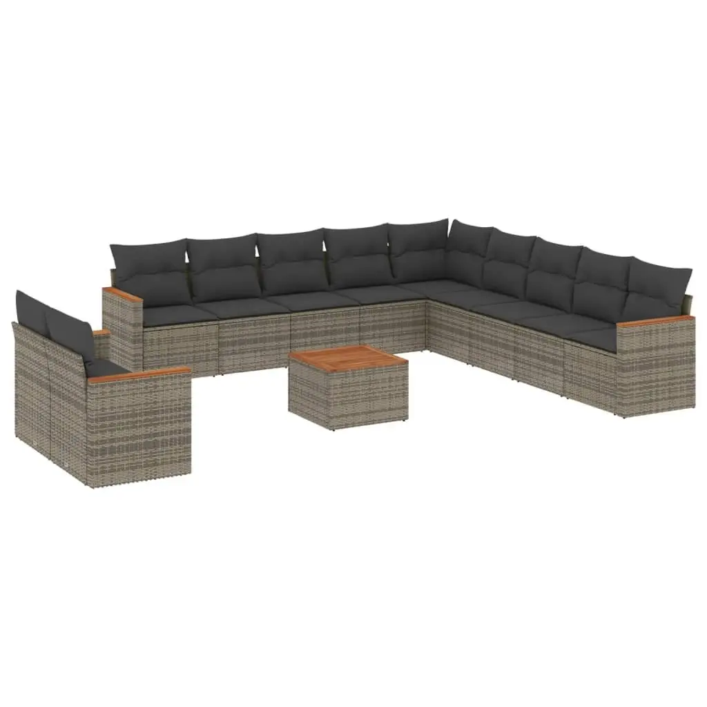 Modular 12-Piece Garden Sofa Set in Grey with Acacia Wood