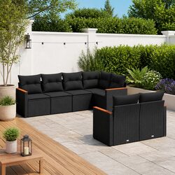 Sturdy 7 Piece Black Poly Rattan Garden Sofa Set
