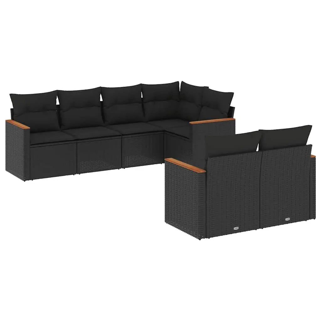 7 Piece Garden Sofa Set PE Rattan Black Outdoor Patio