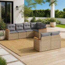Durable 7 Piece Beige Garden Sofa Set with Cushions