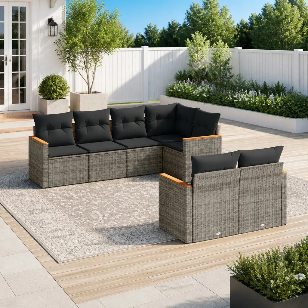 Garden Sofa Set PE Rattan 7 Piece Outdoor Furniture Modular Grey