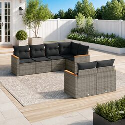 7 Piece Modular Outdoor Patio Sofa Set in Grey Rattan