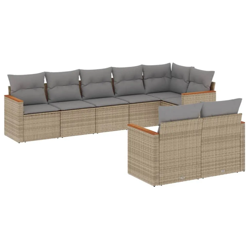 8 Piece Outdoor Garden Sofa Set PE Rattan Modular Patio Furniture with Cushions Beige