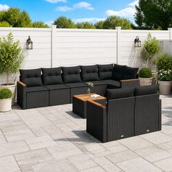 Durable 9 Piece Black Poly Rattan Garden Sofa Set