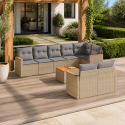 Beige Poly Rattan Garden Sofa Set 9 Piece Outdoor Lounge