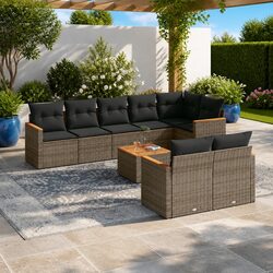 Grey Poly Rattan Outdoor Sofa Set - 9 Piece Patio Furniture