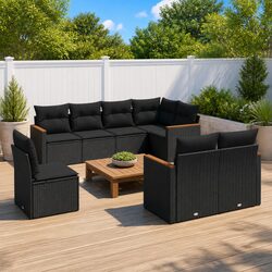 Black Poly Rattan 8 Piece Garden Sofa Set for Outdoor Use