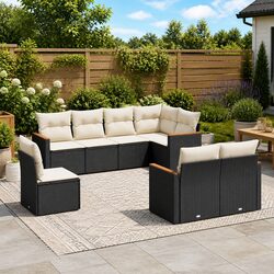 Durable 8-Piece Garden Sofa Set in Black Poly Rattan