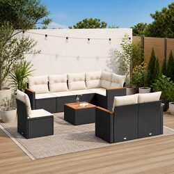 Premium 9-Piece Black Poly Rattan Outdoor Sofa Set