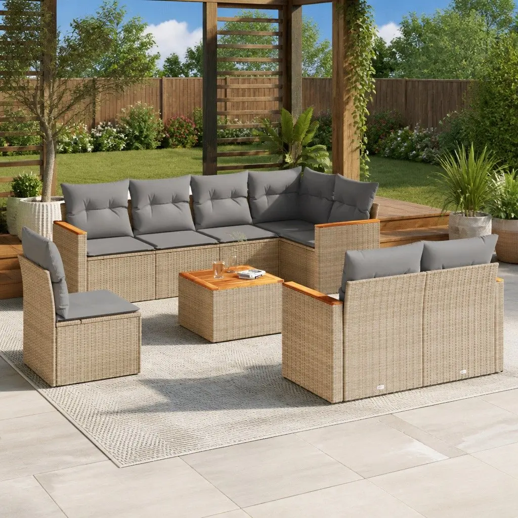 Garden Sofa Set 9 Piece Poly Rattan Beige Outdoor Furniture Patio Seating