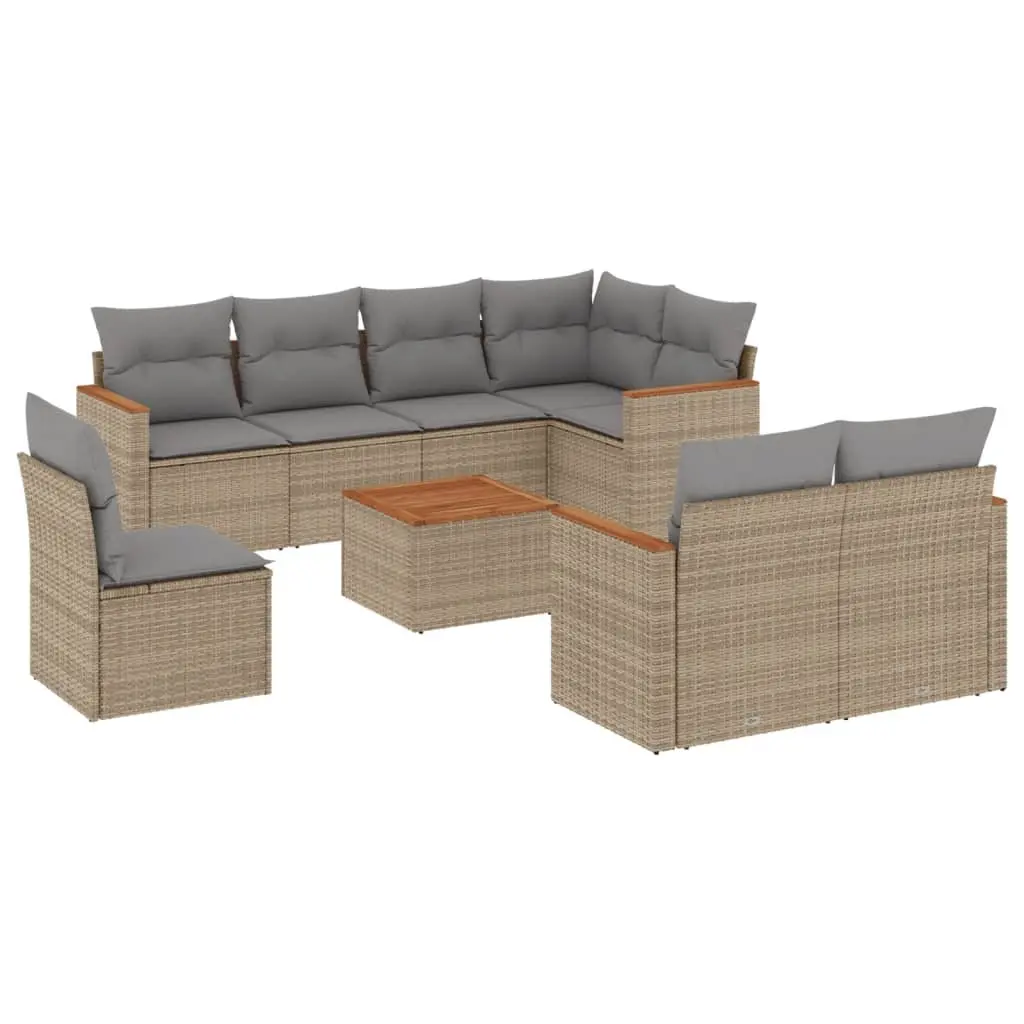 Garden Sofa Set 9 Piece Poly Rattan Beige Outdoor Furniture Patio Seating