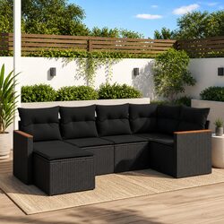 Sturdy 6-Piece Garden Sofa Set with Cushions in Black