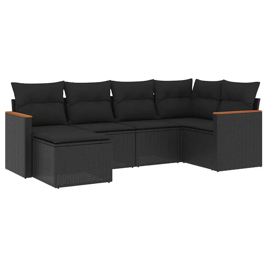 Garden Sofa Set PE Rattan 6 Piece Outdoor Furniture with Cushions Black