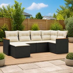Black Poly Rattan 6-Piece Garden Sofa Set for Outdoors