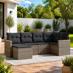Durable 6-Piece Grey Poly Rattan Garden Sofa Set