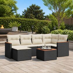 Black 7 Piece Rattan Garden Sofa Set with Cushions