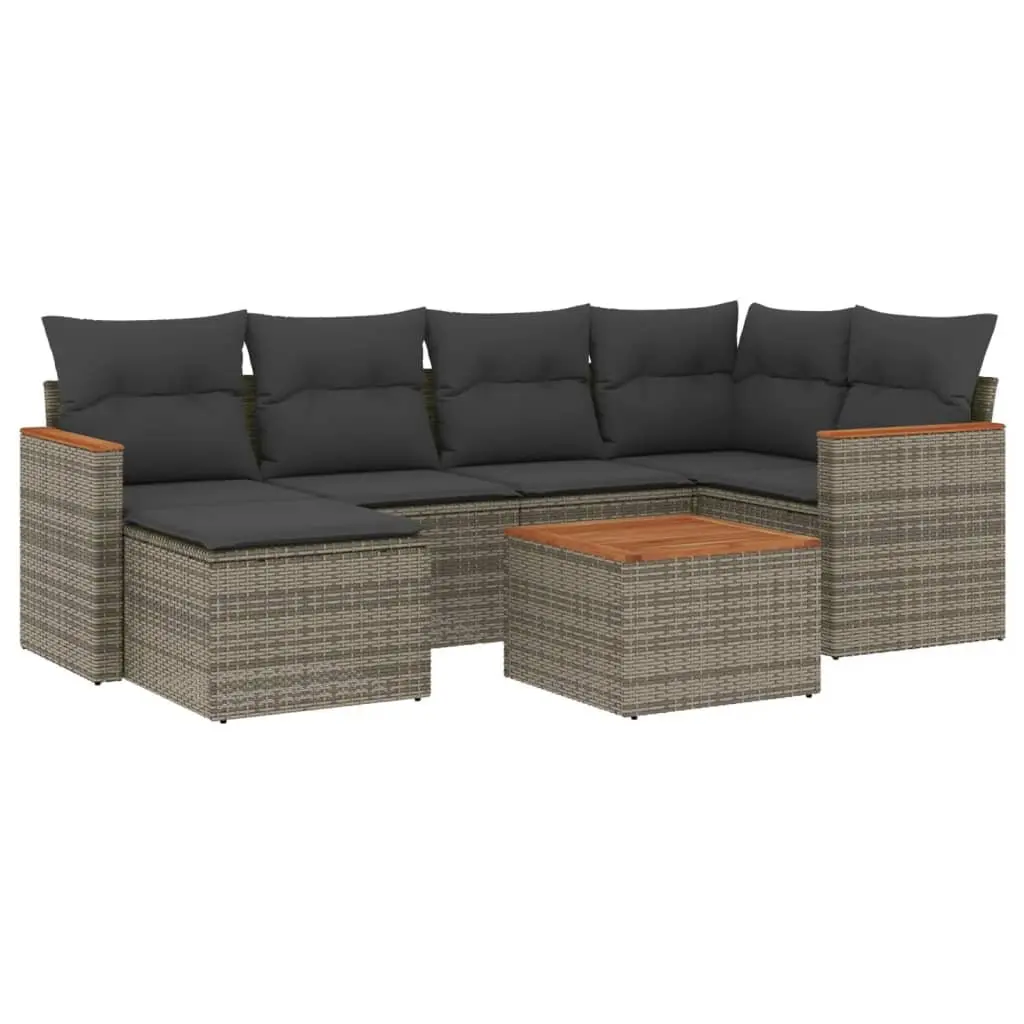 Garden Sofa Set PE Rattan 7 Piece Outdoor Furniture Grey with Cushions
