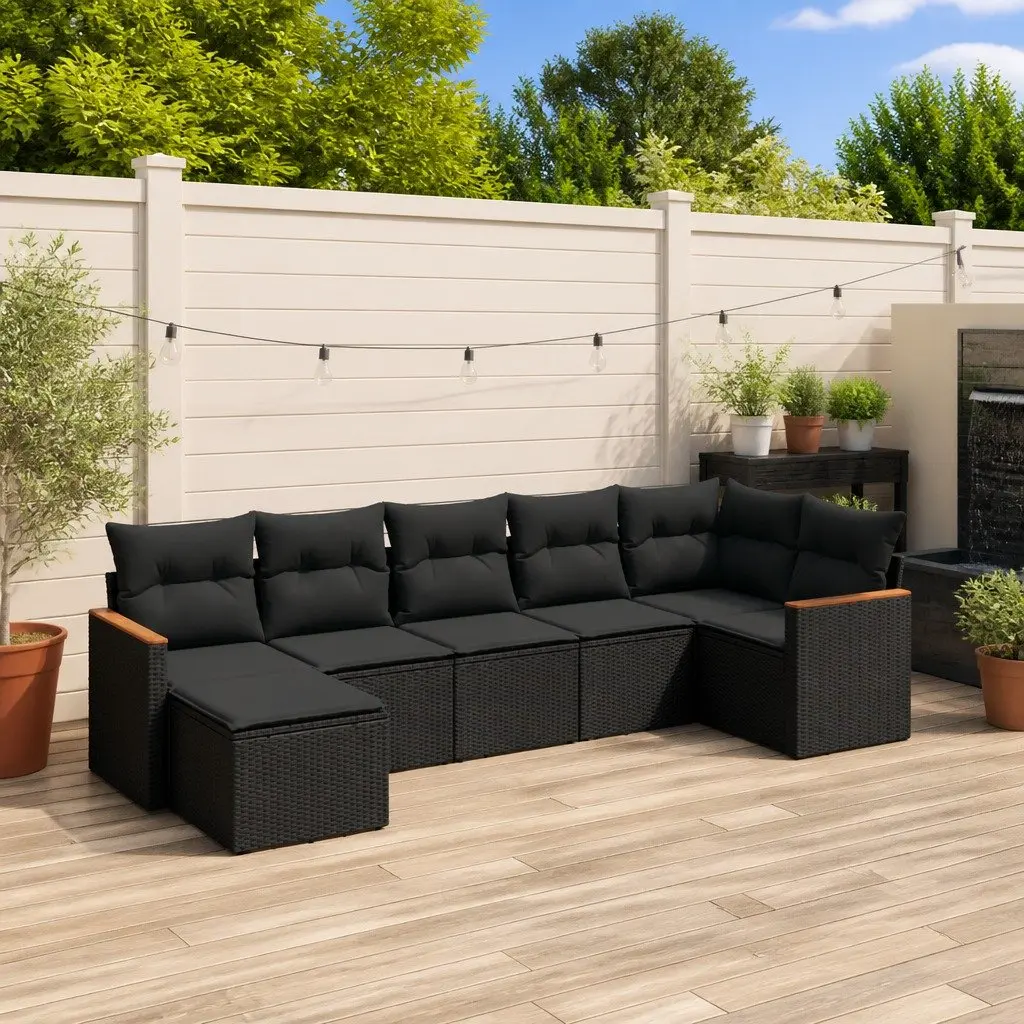 Modular 7 Piece Garden Sofa Set in Black Rattan