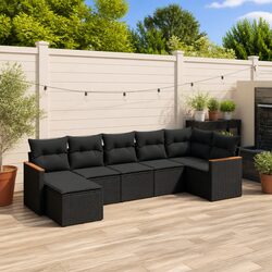 Modular 7 Piece Garden Sofa Set in Black Rattan
