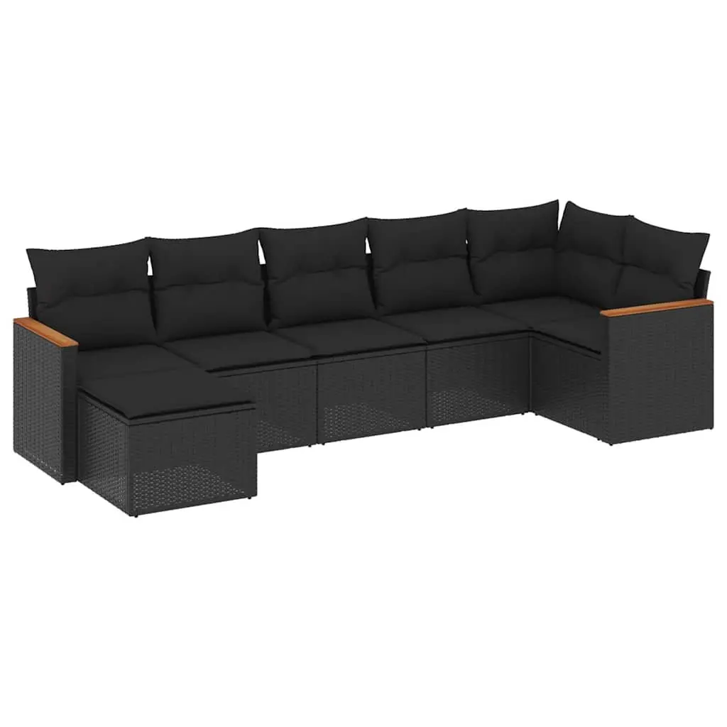 Modular 7 Piece Garden Sofa Set in Black Rattan