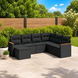 Durable 7 Piece Outdoor Sofa Set with Cushions in Black