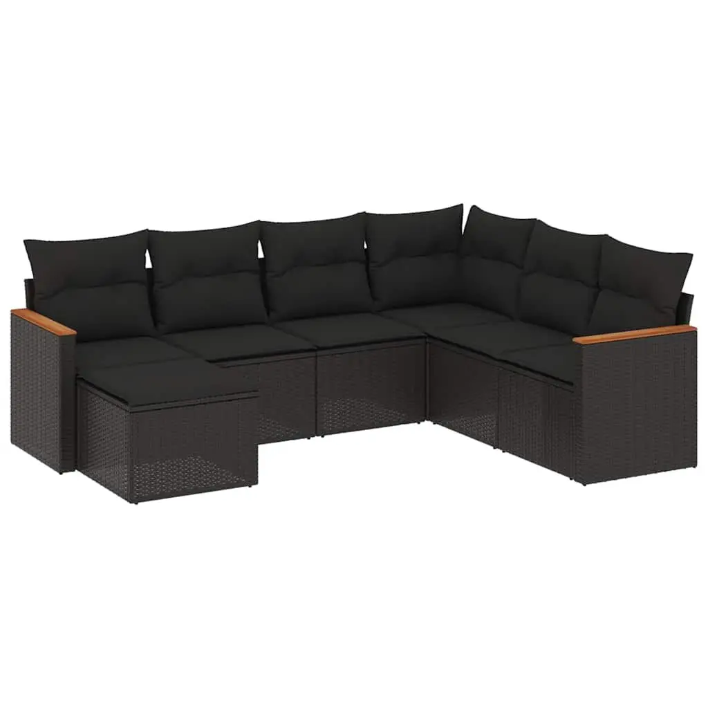 7 Piece Garden Sofa Set PE Rattan Black Outdoor Furniture