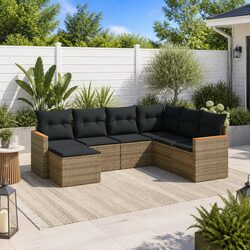 Durable 7 Piece Grey Poly Rattan Garden Sofa Set