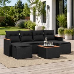 Black Poly Garden Sofa Set: 7-Piece Outdoor Furniture