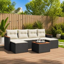 Black Poly Rattan 7 Piece Garden Sofa Set for Patios