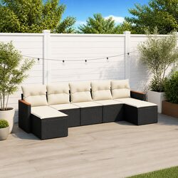 Durable 7 Piece Garden Sofa Set with Cushions - Black