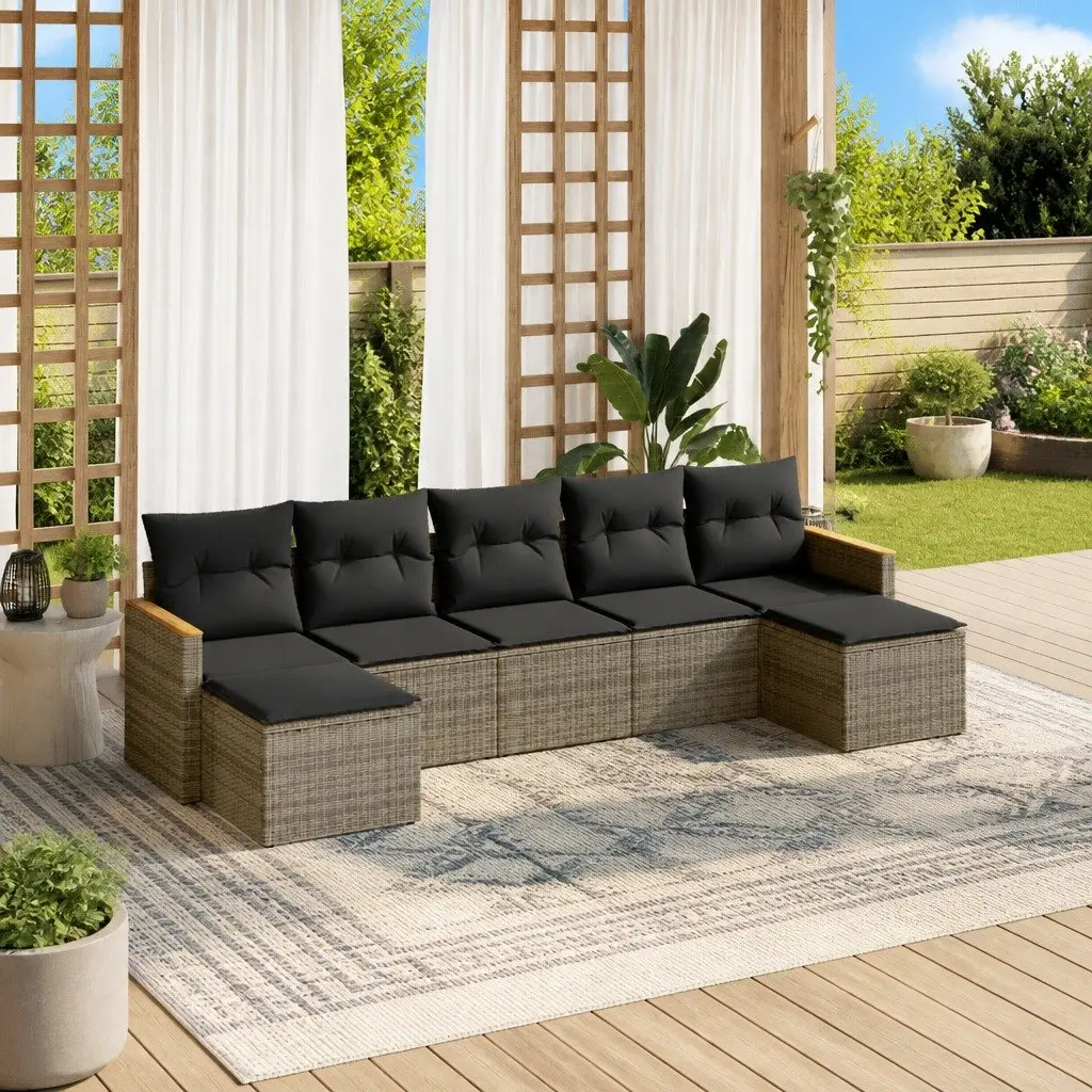Garden Sofa Set PE Rattan 7 Piece Outdoor Furniture Patio Sectional Grey