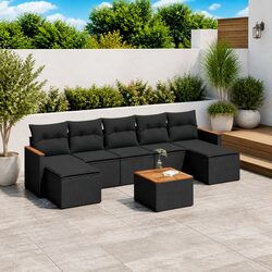 8-Piece Black Poly Rattan Garden Sofa Set for Outdoor Use