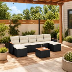 Durable 8 Piece Garden Sofa Set in Black Poly Rattan