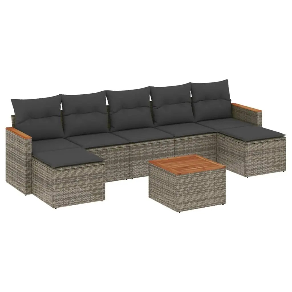 Garden Sofa Set PE Rattan 8 Piece Modular Outdoor Furniture Grey Acacia Wood
