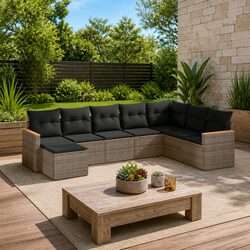 8-Piece Grey Poly Rattan Garden Sofa Set